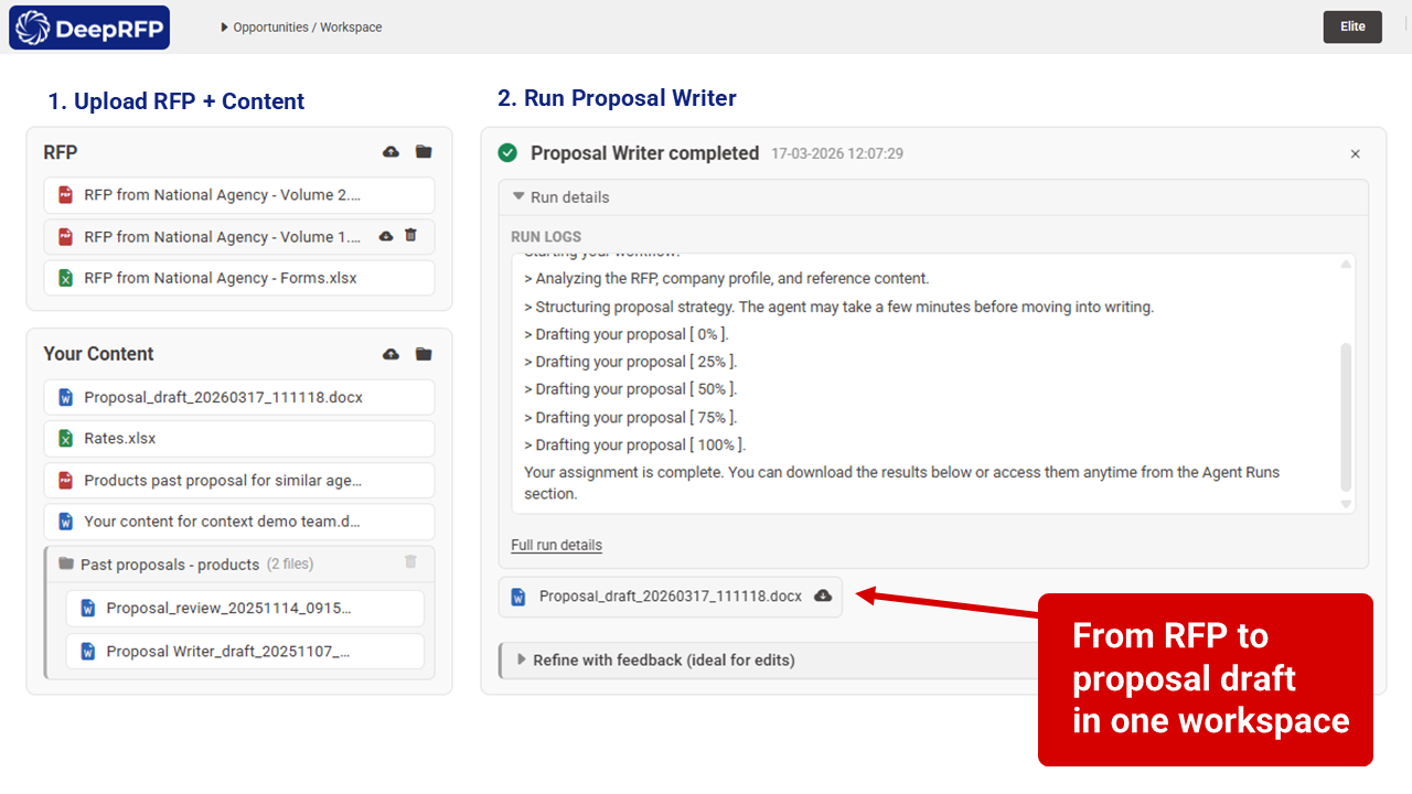 DeepRFP AI RFP Software for RFP analysis, proposal drafts, and quality reviews